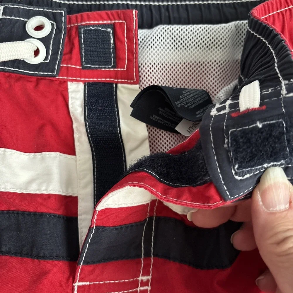 Tommy Hilfiger Men's Large Red‎ White Blue Stripe Board Short Swim Trunks